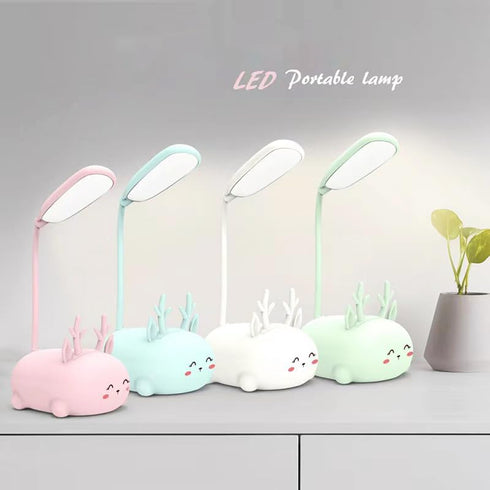 Cute Elk Lamp USB Rechargeable Reading Light,LED Desk Lamp for Kids, Portable LED Table Light, Flexible Gooseneck Eye-Care Cartoons Small Desk Lam...
