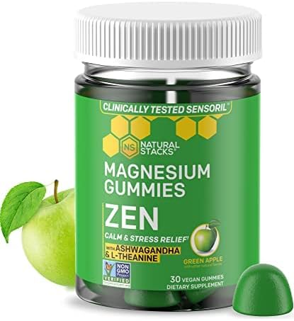 ZEN Magnesium Gummies - Premium Sensoril Ashwagandha Gummies w/L-Theanine - Magnesium Citrate Gummies for Calm & Stress Support - Magnesium Supple...