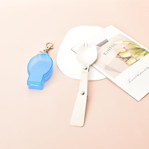 Folding Camping Spork with Case Portable Spork Keychain Foldable Travel Backpacking Spork Long Handle Camp Sporks with Storage Box Reusable Pocket...