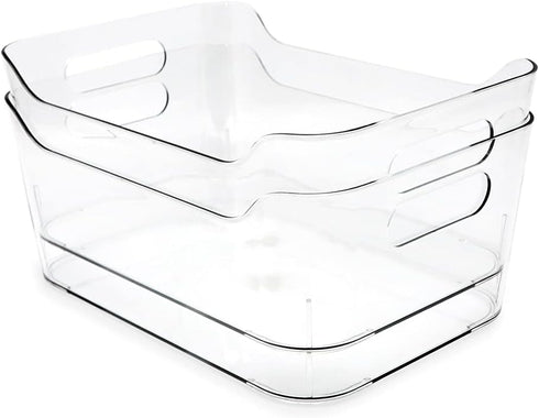 Isaac Jacobs 2-Pack Small Clear Storage Bins (9.4” x 6.7” x 4.1”) w/Handles, Plastic Box Set, Home, Office, Fridge, Freezer, Kitchen, Pantry Organ...