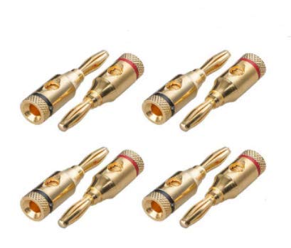4 Pairs 8 Plugs Speaker Banana Plugs Gold Plated – Open Screw Type Brass Connector for Speaker Stereo Wire, Home Theater Audio (8 pcs/4 Red 4 Blac...
