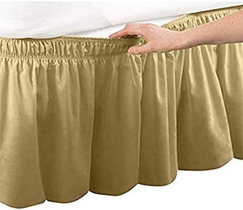 Pleated Three Sides Fabrics Wrap Around Style Egyptian Cotton Elastic 17 inch Drop Dust Bed Skirt for Twin/Full,Queen,King Size Beds(Twin/Full, Ta...
