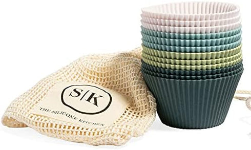 The Silicone Kitchen Reusable JUMBO Silicone Baking Cup, Non-Toxic, BPA Free, Dishwasher Safe, Jumbo, 12 Pack, White Blue Green...