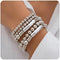 Jumwrit 5pcs Layered Beaded Bracelets Set for Women Dainty Stretch Elastic Round Ball Beads Chain Tube Bangle Bracelets Boho Stackable Bracelets T...