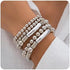 Jumwrit 5pcs Layered Beaded Bracelets Set for Women Dainty Stretch Elastic Round Ball Beads Chain Tube Bangle Bracelets Boho Stackable Bracelets T...