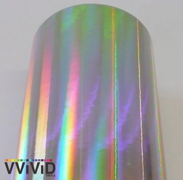 VViViD Silver Holographic Chrome Vinyl Wrap Rainbow Finish Roll DIY Air-Release Adhesive Film (1ft x 5ft)...