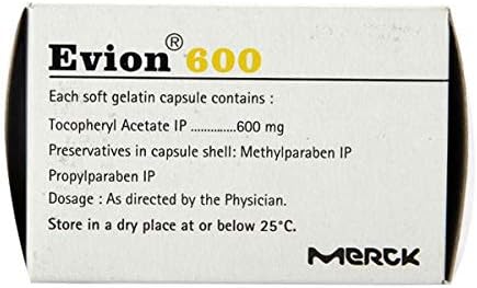 50 Evion 600mg Capsules Vitamin E for Glowing Face,Strong Hair,Acne,Nails, Glowing Skin 400mg,Control Hair Lossess...