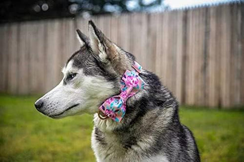 Lionheart glory Floral Rose Print Dog Collar Adjustable Soft Dog Collar with Bowtie, Girl Pet Collars for X-Small Small Medium Large Dogs...