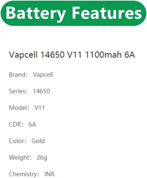 3.7V V11 14650 1100mah 6A Flat top Rechargeable Batteries (Pack of 2)...