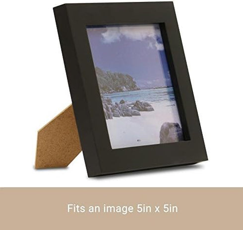 Klikel 5x5 Black Picture Frame - Made of Real Wood With Glass Photo Protector - Wall Hanging And Table Standing Display...