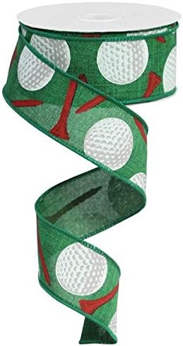 Craig Bachman 1.5" Royal Canvas Golf Balls & Tee Ribbon: Emerald Green (10 Yards) Durable Fabric Wired Edge for Crafting, Floral Arrangements, Gif...