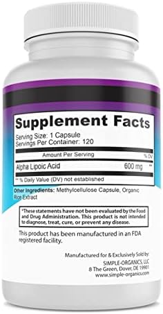 Alpha Lipoic Acid Supplement, Antioxidant and Energy Support, Non-GMO Pills for Overall Wellness, No Gluten and Soy, 600mg per Serving, 120 Vegan ...
