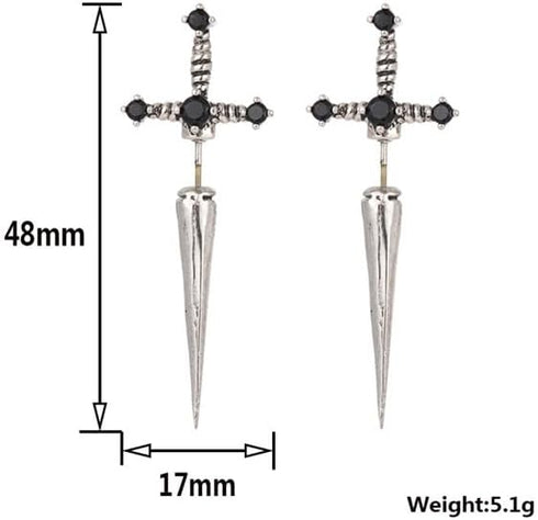 Gothic Sword Earrings Rhinestone Dagger Earrings for Women Men Punk Cool Sword Screw Earrings Cross Sword Earrings Retro Sword Front Back Stud Ear...