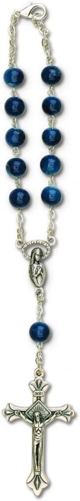 One Decade Auto Rosary for Rear View Mirror (Blue Imitation Marble Glass)...
