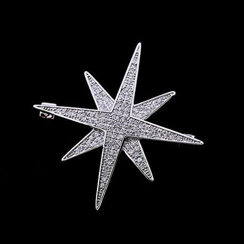 Victorian Style Full Micro Pave Double Layered 8 Pointed Burst Star Brooches Pins Celestial Jewelry...