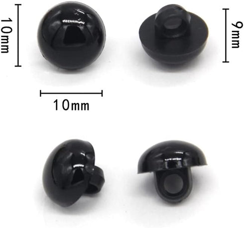 100PCS 10mm Black Safety Eyes Buttons Plastic Solid Domed Round Beads, for Clothing, for Shirts, Skirts, Coat, for Doll Animal Stuffed Toys, Handm...