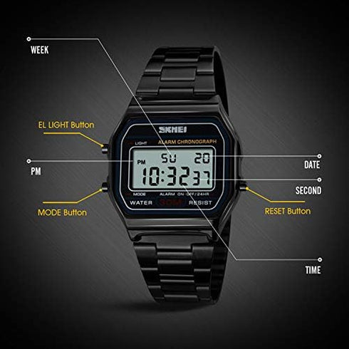 FANMIS Women's Men's Digital Electronic Square LED Sports Watch Multifunction Waterproof Daily Alarm Gold-Tone Watch...
