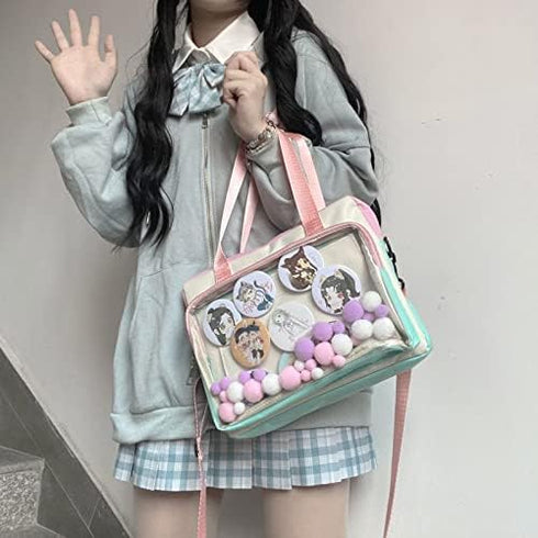 Hipi-shop Ita bag Color matching Transparent shoulder bag crossbody bag for Anime Lolita Bag Display Anime badges handbag...