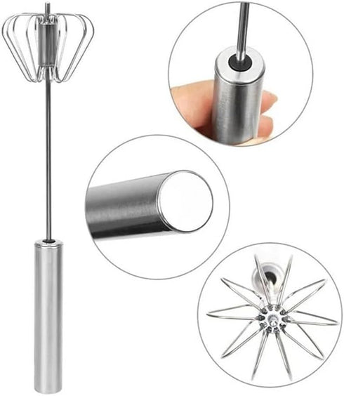 Stainless Steel Semi-Automatic Whisk Egg Whisk Hand Push Rotary Whisk Blender Semi Auto Egg Beater Hand Push Mixer Stirrer Egg Scrambler for Blend...