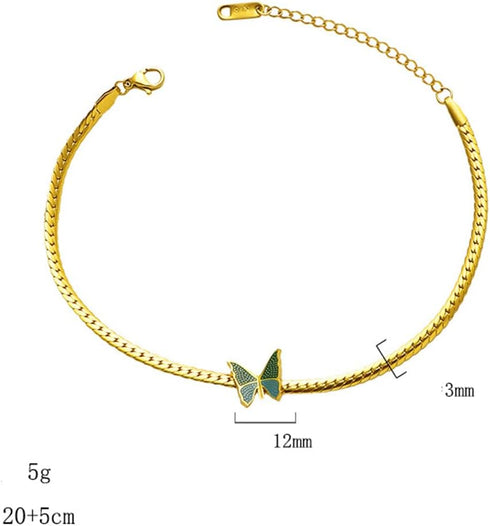 Green Butterfly Anklets for Women Waterproof Dainty 18k Gold Plated Ankle Bracelets Stainless Steel Cuban Link Foot Chain Anklet Summer Beach Foot...