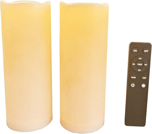 Outdoor Candles, 2 Flickering Waterproof flameless LED Pillar Candles(D: 3" x H: 7") with Remote 2/4/6/8 Timer. Plastic Resin Electric Decorative ...
