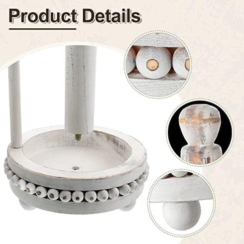 Farmhouse Paper Towel Holders Washed Beaded Wood Paper Towel Stand Rustic Pedestal Standing Paper Towel Roll Dispenser Rack for Kitchen Bathroom D...