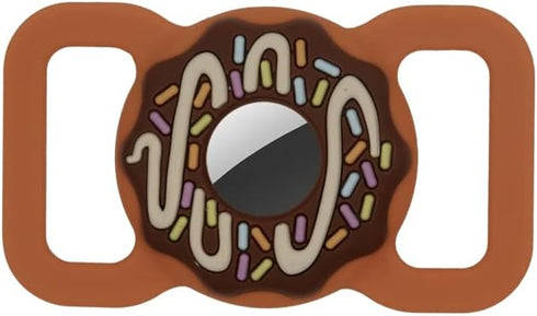 Pet Collar Holder Compatible for Airtag,Protective Cases Covers Dog Cat Collar Holder Doughnut Shape Silicone Waterproof (Large, Brown)...