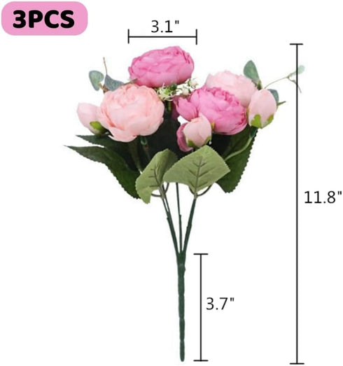 Artificial Peony Flowers Silk Peony Rose Real Touch Fake Flowers 3pcs Single Stem with 5 Heads Bouquet for Home Wedding Party Decoration (Pink)...