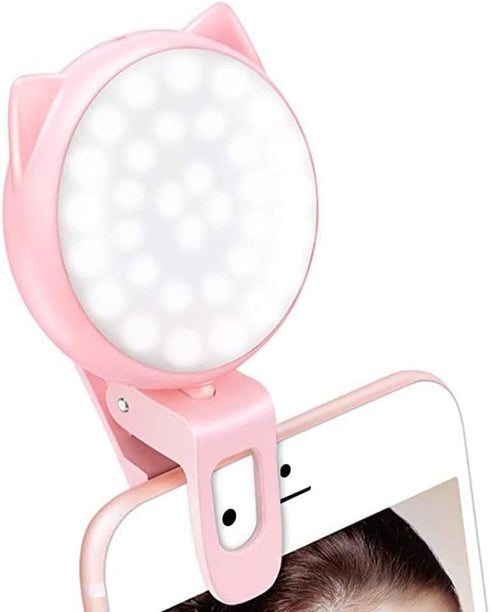 OURRY Selfie Clip on Ring Light, Mini Rechargeable 9 Level Adjustable Brightness Modes with 32 LED, 2-8 Hours, USB Flash Lighting for iPhone/Andro...