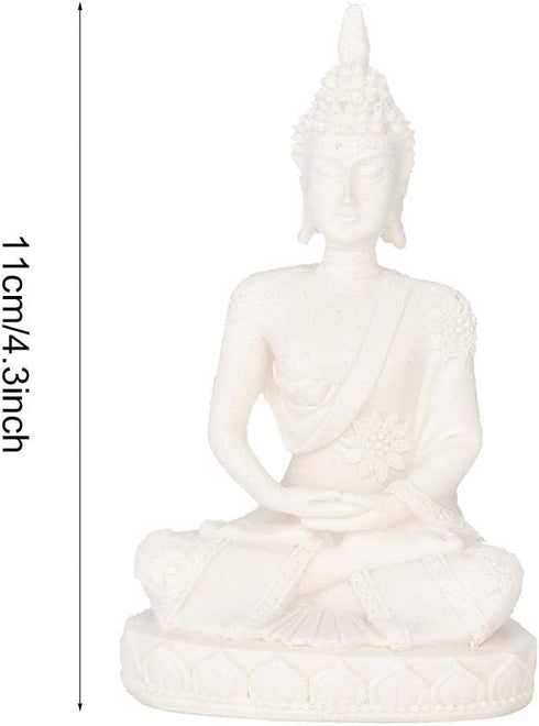 AUNMAS Buddha Meditation Statue, Small Sitting Sandstone Carving Harmonious Figurine for Home Office Desktop Decoration, White 4.3Inch...