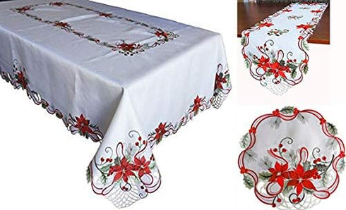 Holiday Christmas Table Runner 13"x34", Cutwork Embroidered Floral Christmas Flower Dresser Sacrf Table Topper for Home Dining Xmas Table Top Deco...