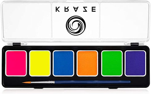 Kraze FX 6 Color Neon Face& Body Paint Palette (6 gram) with Brush - Water Activated, Professional UV Glow Blacklight Reactive Face Painting Kit, ...