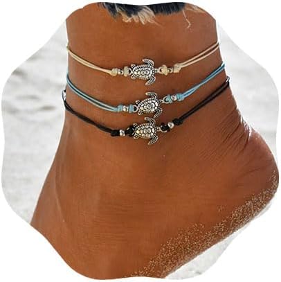 String Bead Anklets Boho Anklet Bracelet Sea Turtle Bracelet Beads Layered Anklet String Anklets Fashion Summer Beach Waterproof Foot Jewelry for ...
