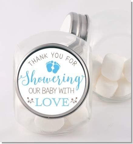 Baby Shower Stickers | Blue | Thank You for Showering Our Baby with Love | 48 Stickers - 1.67 Inches Round | Baby Shower Stickers for Boys | Pitte...