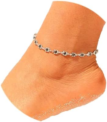 Jovono Boho Crystal Anklets Blue Fashion Anklet Bracelets Beach Foot Jewelry for Women (Silver)...