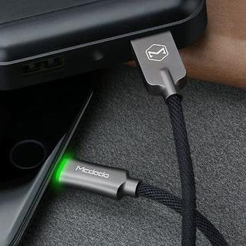 mcdodo Smart LED 4FT/1.2M Auto Disconnect Nylon Braided Sync Charge USB Data Cable Compatible Phone 14/13 Pro Max/12/11/XS Max/XS/8/7/7, 6/6, 6s/6...