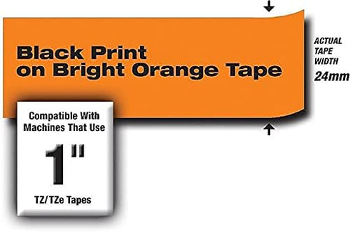 Brother Genuine P-touch TZE-B51 Tape, 1" (0.94") Wide Standard Laminated Tape, Black on Fluorescent Orange, Laminated for Indoor or Outdoor Use, W...