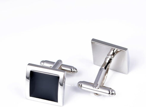 Silver Black Tone Square Men's Cufflinks in a Gift Box Classic Tuxedo Cuff Link for Wedding Formal Business Shirt...