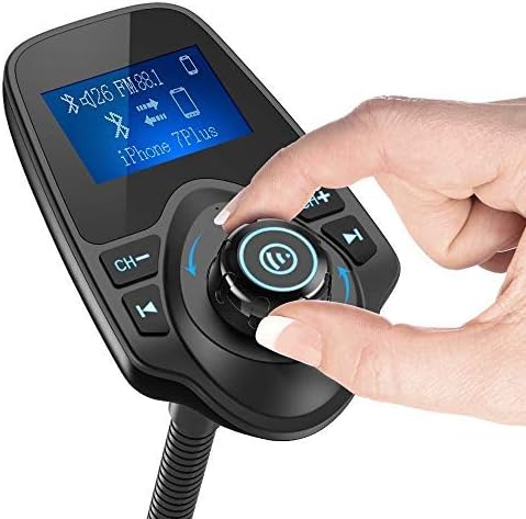 Nulaxy Bluetooth Car FM Transmitter Audio Adapter Receiver Wireless Handsfree Voltmeter Car Kit TF Card AUX 1.44 Display - KM18 Black Matte...