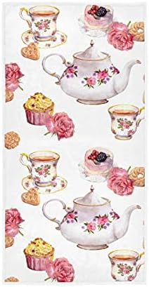 Coffee Cakes Roses Hand Towels Teapots Decor Kitchen Dish Towel Quality Premium Bathroom Washcloth 30 x 15 Inches for Beach Guest Hotel Spa Gym Sp...