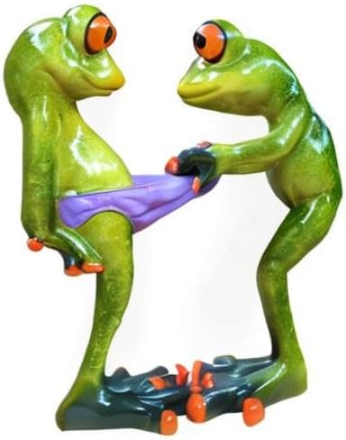 Frog Figurines Statue Cute Creative Funny Green Frog Sculpture for Home Desk Bathroom Decoration YX6082E...
