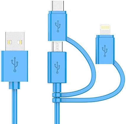 Apple MFI Certified 3-in-1 Cable, Lightning/Type C/Micro USB Cable for iPhone, iPad, Huawei, HTC, LG, Samsung Galaxy, Sony Xperia, Android Smartph...