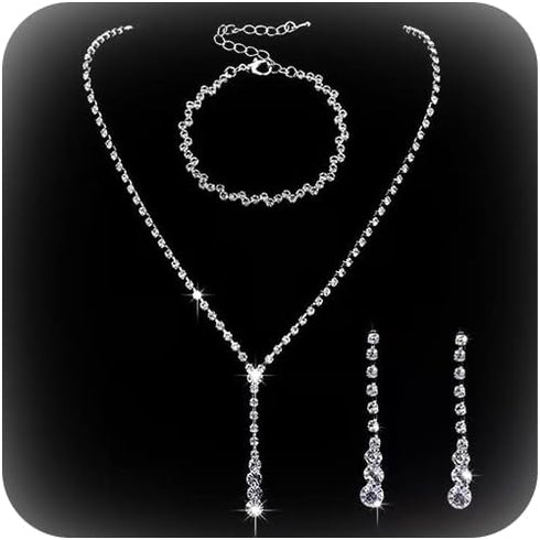 4 Pcs Bridal Jewelry Set for Wedding,Sliver Rhinestone Necklace Bracelet Dangle Earrings Prom Jewelry Sets for Bride,Bridesmaid Jewelry Set for Wo...