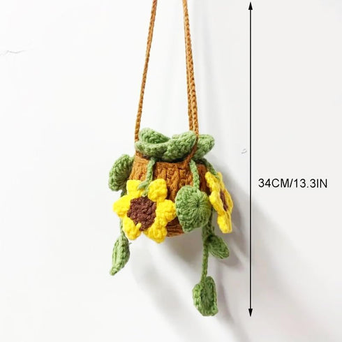 Car Hanging Ornament Cute Crochet Plant Rear view Mirror Pendant Decoration Handmade Knitted Mirror Hanging Car Interior Accessories Gardening Han...