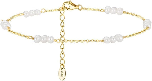 Pearl Beaded Anklets for Women Dainty Simple Gold Chian Boho Ankle Bracelet Beach Summer Foot Jewelry for Womens...