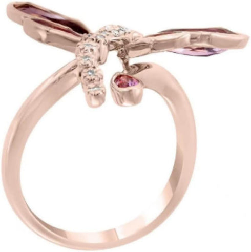 HUKQBUNX 18K Gold creative Dragonfly water drop purple zircon insect ring small crystal Cubic Zircon women's wedding engagement ring size 6-10 (Sz...
