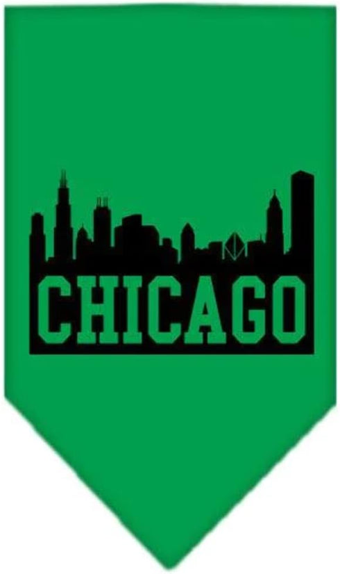 Pet and Dog Bandana Screen Printed, Chicago Skyline Black Large...