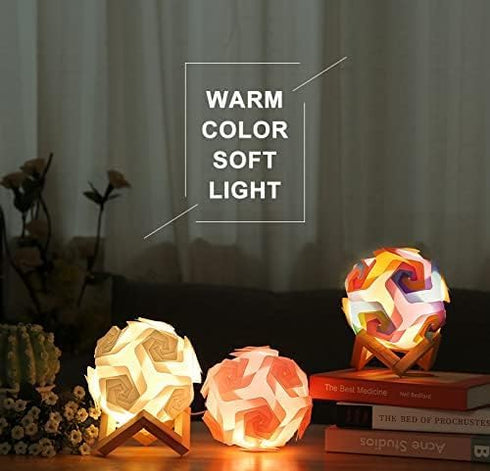 Smart Offline Voice Control DIY Puzzle Lamp - Modern IQ Jigsaw Light with Non-Polar dimming, Timing, USB Plug and Play Kids-Friendly Funny Home De...