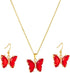 Pingyongchang Butterfly Pendant Necklace Earrings for Women Handmade Minimalist Cubic Zircons Gold Butterfly Pendant Earrings Necklace Cute Crysta...
