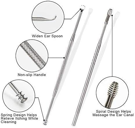 BetyBedy 7 Pcs Ear Pick, Ear Cleansing Tool Set, Ear Curette Earwax Removal Kit with a Small Cleaning Brush and Storage Box, Silver...